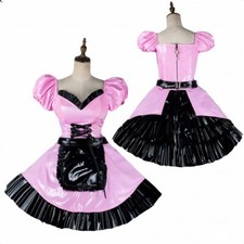 Costume cosplay vestito pvc rosa e nero chiudibile a chiave ragazza cameriera francese Sissy su misura