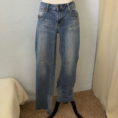 Cowgirl Tuff Fade Straight Leg Raw Bottom Jeans, Size 32