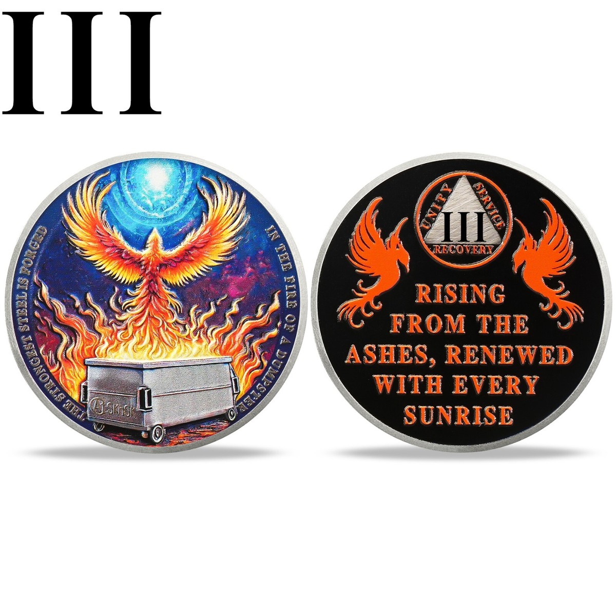 Phoenix 3 Year Recovery Sobriety Coin - Rising From Ashes - AA