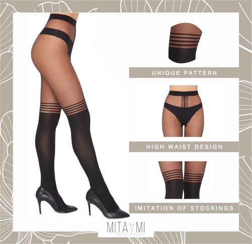 Women's Black Semi Opaque Tights Pantyhose Imitating Stockings 40 Denier AA1054 - Picture 4 of 4