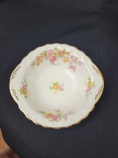VINTAGE Pope-Gosser China 4 Cereal Bowls Delicate Flowers Floral Gold Trim.    6