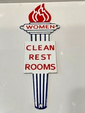 561 - Standard Oil Women Clean Rest Room Porcelian Sign! 12" x 4"!  lean! Clean!