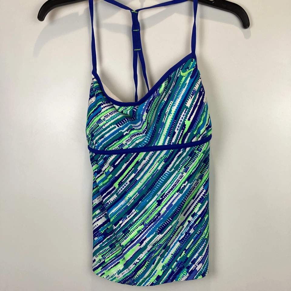 Nike Tankini Traje de Baño Top Bikini Parte Inferior Conjunto Talla 12 Azul Verde Estampado Nylon Foto 3 de 4