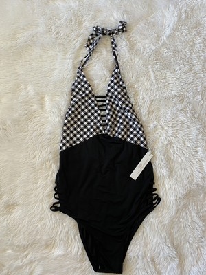 black and white checkered one piece swimsuit