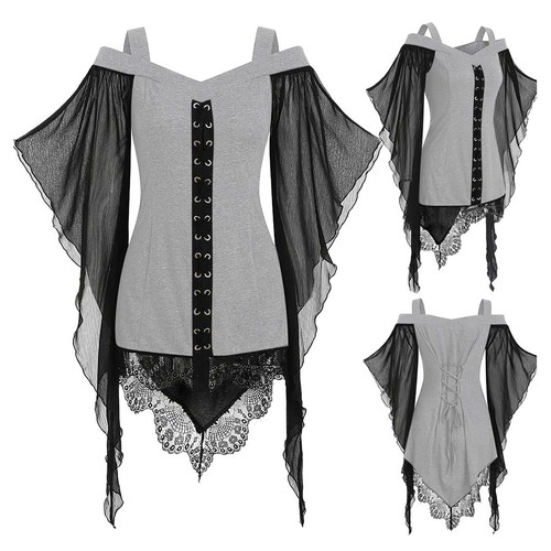 Women Witch Cosplay Costume Halloween Vintage Renaissance Medieval Gothic Dress - Picture 48 of 68