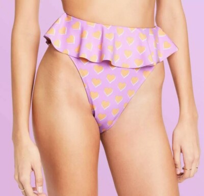Stoney Clover LN Flutter Heart Print Bikini Bottom Womens X-Small Purple