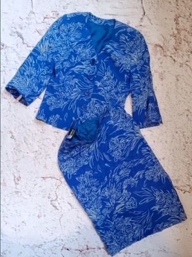 Akris, AKRIS Tuta Donna Seta Blu Set Giacca Gonna Vintage Tg Xs 2