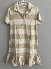 Isaac Mizrahi Petite Rugby Stripe Dress Ruffle Hem - Tan (size PM) A575202 -