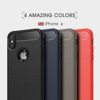 For Apple iPhone XS / X Shockproof Armor Carbon Fiber Hybrid Brushed Case