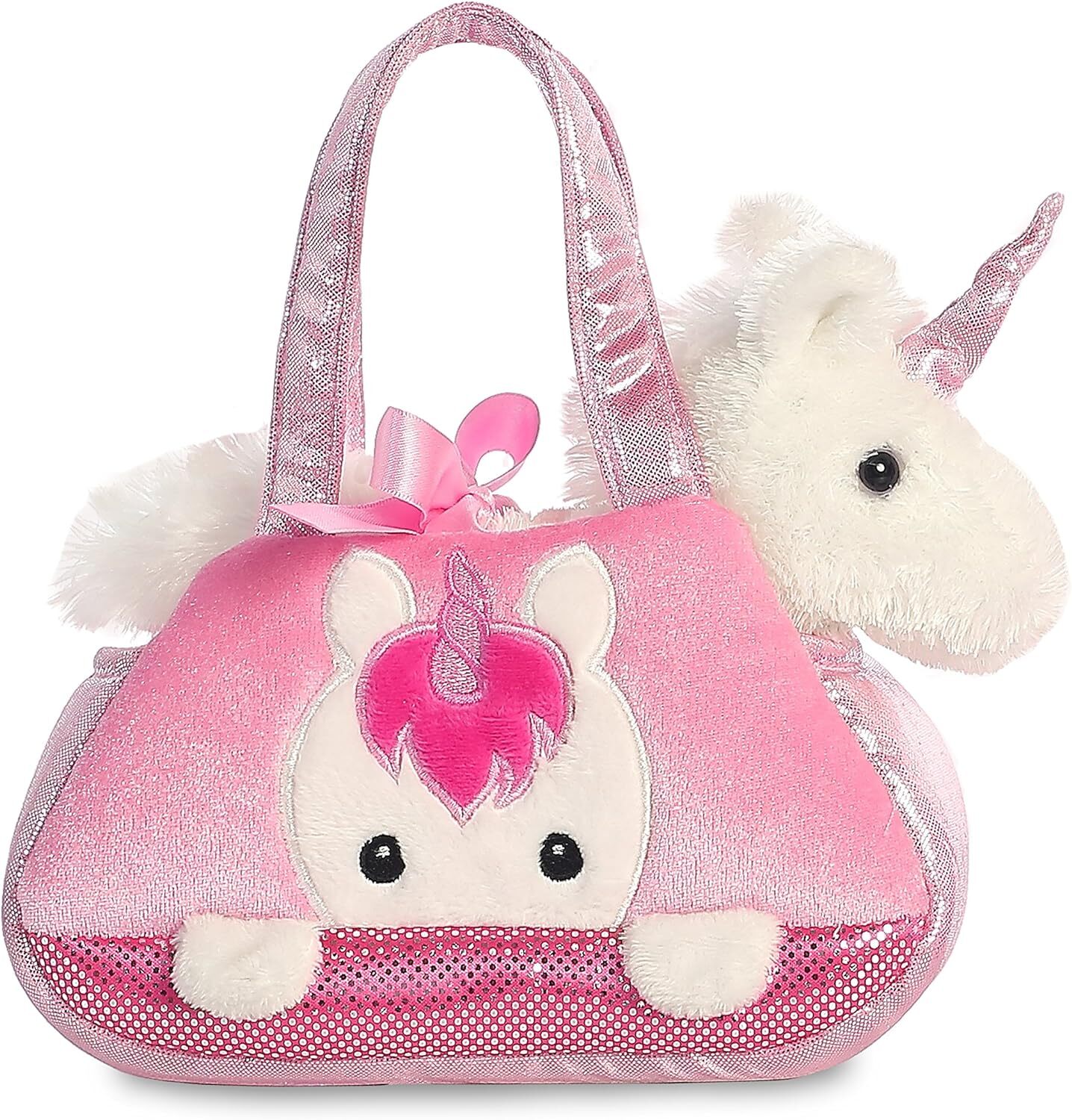 Aurora World 32795 Aurora Fancy-Pal Peek-A-Boo Pet Carrier, Pink and White, 8in,