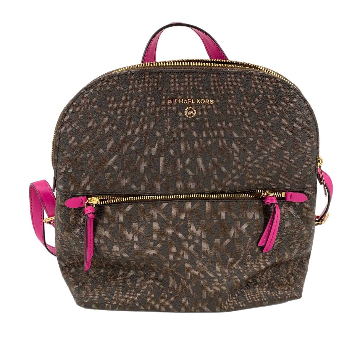 Michael Kors Brown Backpack Small Zip Closure | Pink Straps 