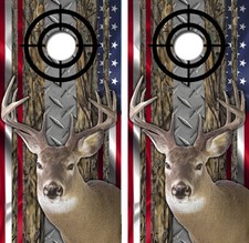 Deer Hunter Flag Cornhole Board Wrap LAMINATED Wrap Decal Vinyl Sticker 4095