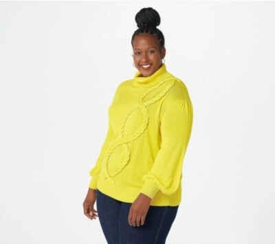 Turtleneck Neon Yellow Knit Sweater Laurie Felt XLBraided Knit