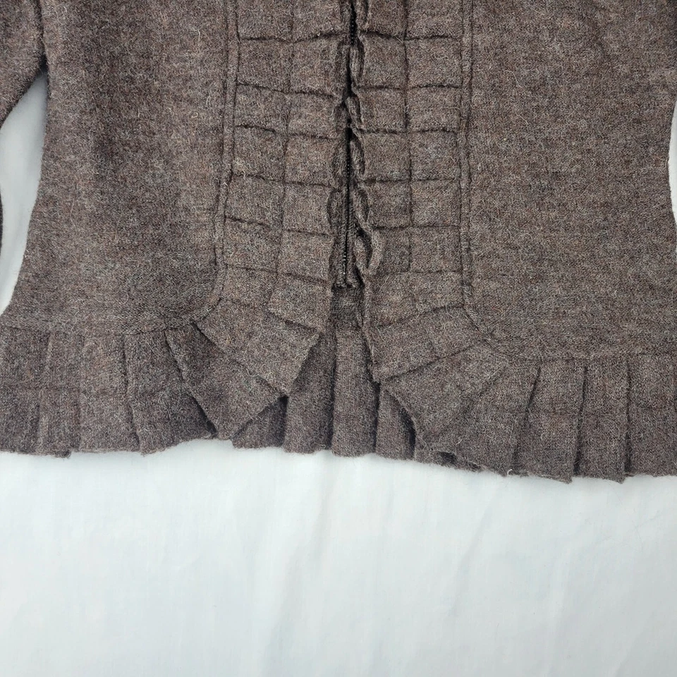 Marisa Christina женщин кардиган Sz M коричневый вареной шерсти оборки складки полный молнии новый с Ярлыками - Изображение 3 из 4