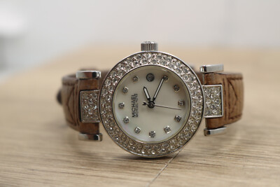 Michael Kors Tan Leather Watch with Crystal Bezel Michael Kors Mini Parker Crystal Bezel Watch | Mercari main image 4