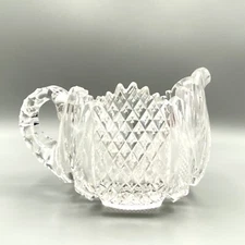 American Brilliant Cut Crystal Glass Creamer Sawtooth Hobstar Strawberry (?) EUC