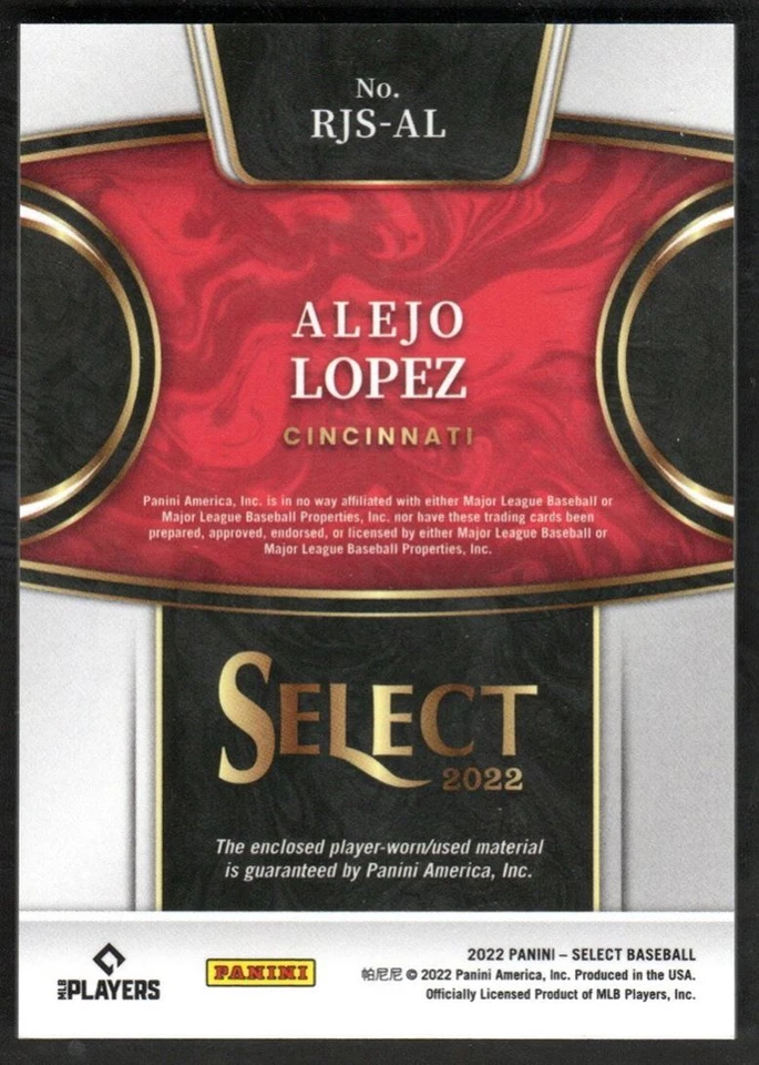 2022 Panini Select Jumbo Swatch Alejo Lopez Rookie Jersey #RJS-AL Cincinnati - Image 2 of 2