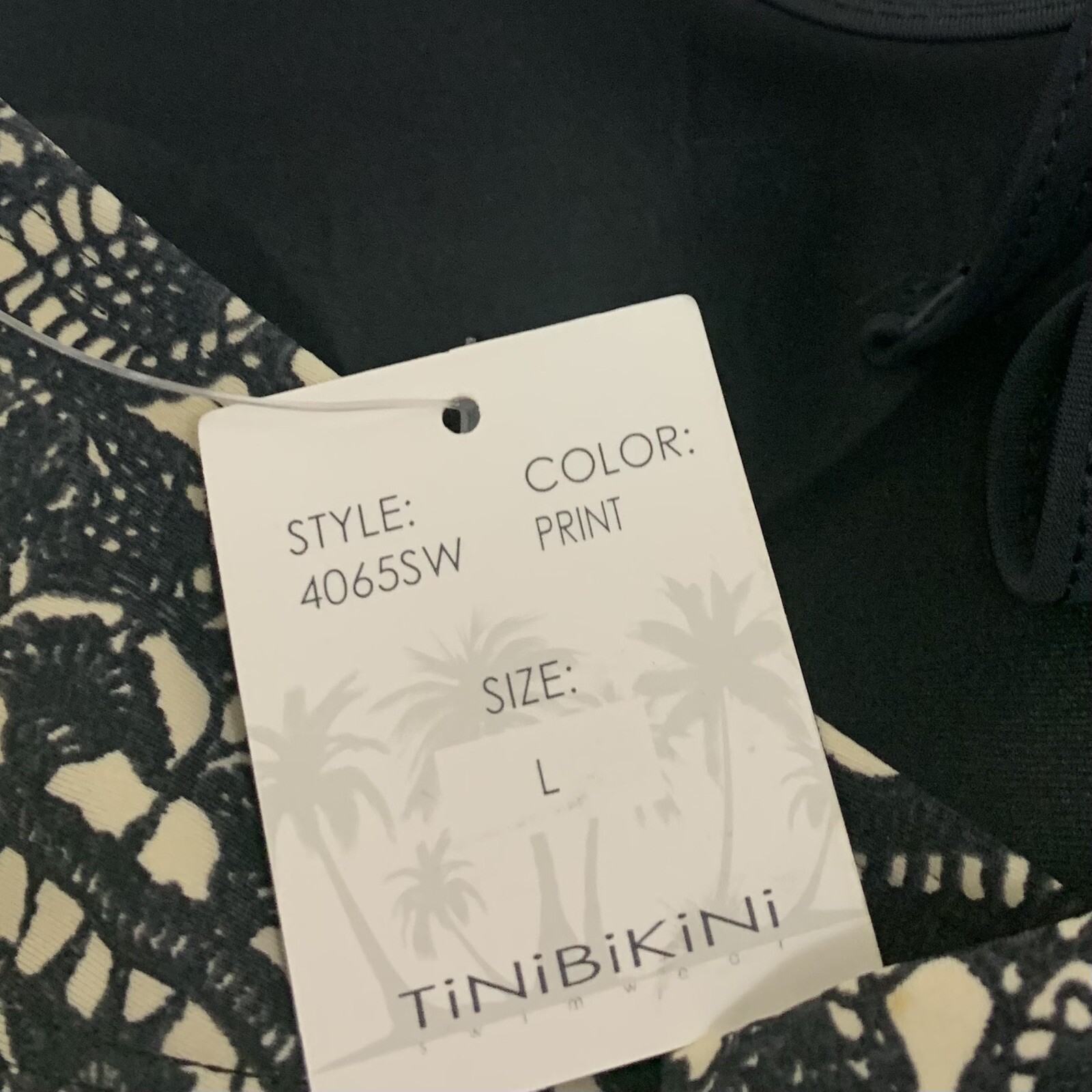 TiniBikini Halter Bikini Swim Top Womens Large Black Tan Boho Motif Abstract