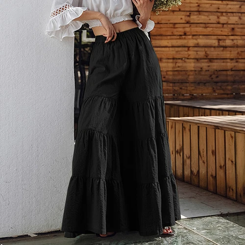 Pantalones largos informales de pierna ancha para mujer Pantalones culottes lisos sueltos - Imagen 15 de 30