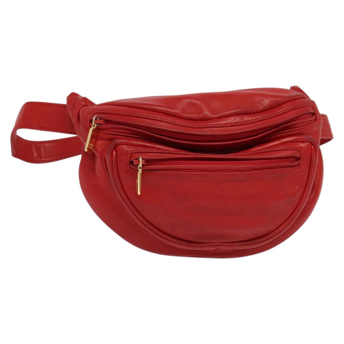 GUCCI Red Gold Leather Waist Bag Auth BD1765-image