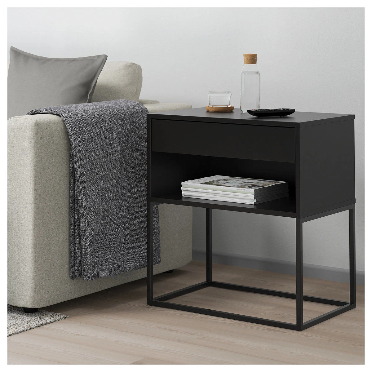 NEW Exclusive NEW IKEA VIKHAMMER black bedside table 60cm x 39cm x