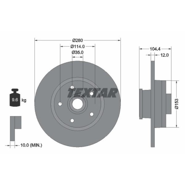 Textar 2X Bremsscheibe Hinten Ø280Mm Voll FüR Renault Trafic III Kasten Fg_ 1.6-image