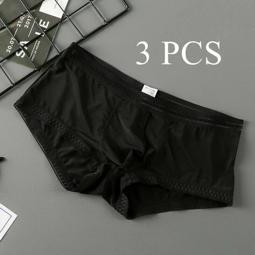 Men's Underwear Men's Shorts With Lace Low-Rise U Pouch Boy Panties Ice Silk - Picture 14 of 18