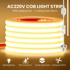 COB LED Strip Lights 220V Selfadhesive Flex Tape Waterproof In/Outdoor Lighting