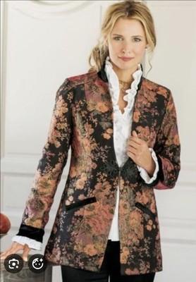 Soft Surroundings Jacquard Jacket Blazer Westbury Garden Black 3X