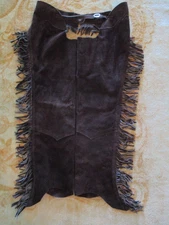 ADULT LARGE WESTERN SUEDE BROWN FRINGE CHAPS  37''- 42'' WAIST