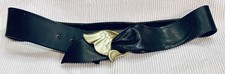 Vintage Mervyns Belt M/L Blue Leather Goldtone Buckle Cinch Waist Glam 80s/90s