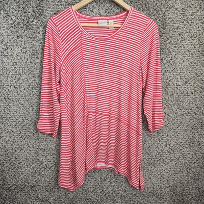 Chicos Zenergy Top Womens 0 US Small Red Striped Tunic Stretch Casual Ladies