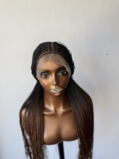 Straight Braided Lace Front Wig Black Dark Brown Middle Part Women Synthetic