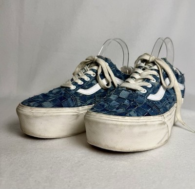 Vans Old Skool Stacked Platform Woven Denim Sneakers Blue Women's 6