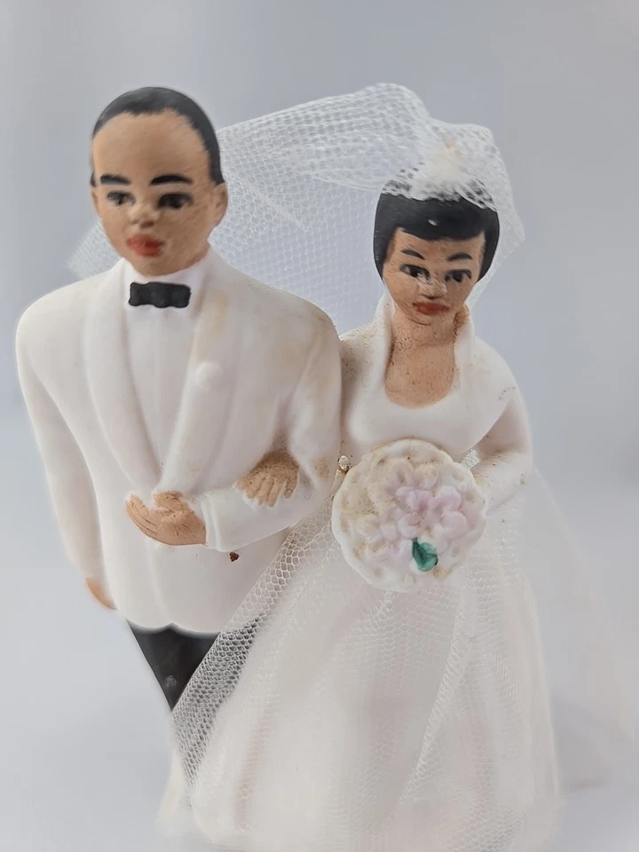 Decoración de pastel de boda Wilton vintage pareja novia novio cerámica negra Foto 2 de 4