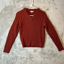 JW Anderson X uniqlo Cable Knit V Neck Sweater Size XS Wool Blend Orange