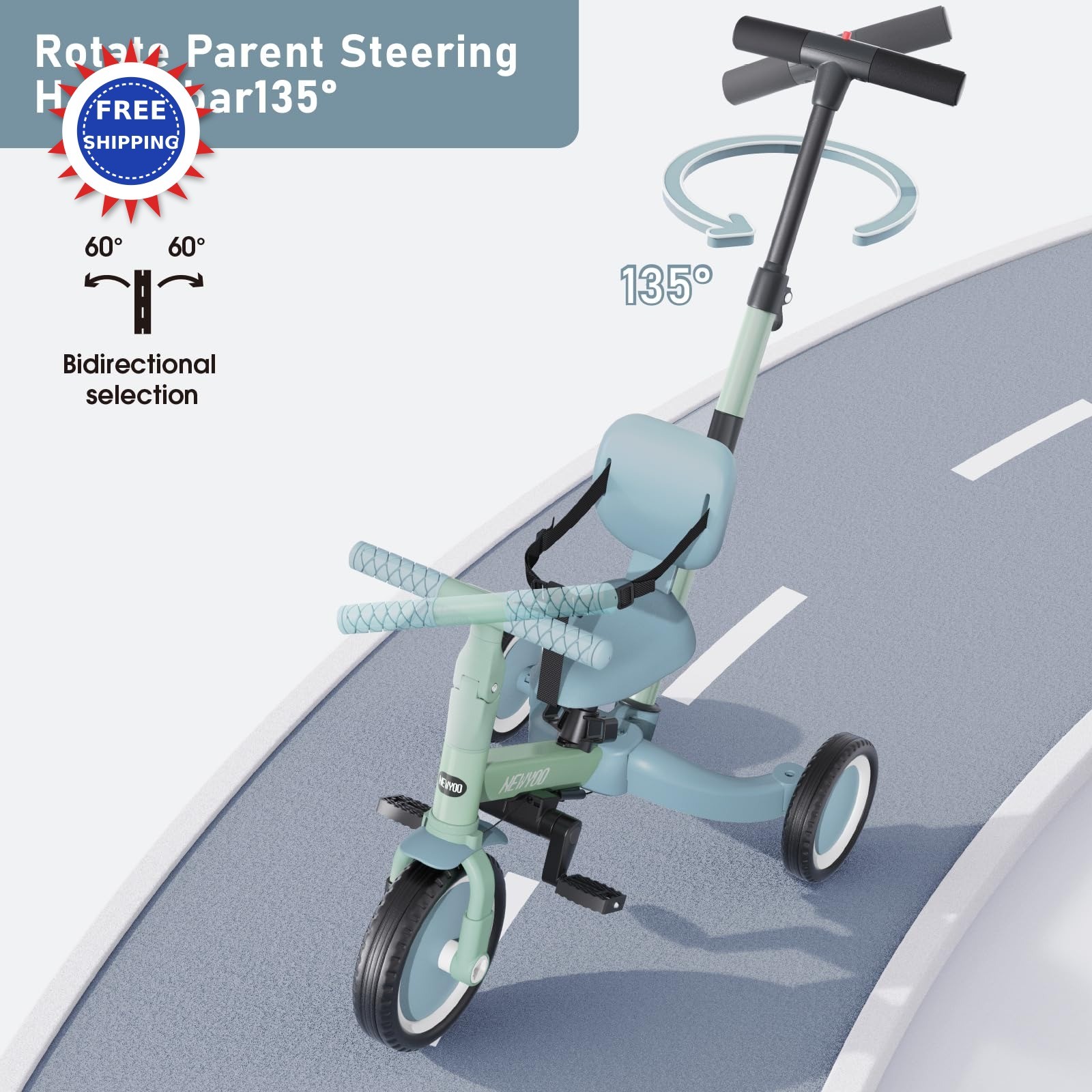 Toddler Tricycle 5 in 1 Kids Bike Convert to Balance Green TR007 1-3 newyoo thumbnail 4