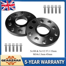 2x15mm, 2x 20mm Black Wheel Spacers, Radius Bolts Audi VW TT 5x100/112 57.1 2pcs