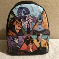 Loungefly Disney Villains Group Mini Backpack, Soft Tag.  Measures 9x9x5