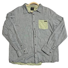 Oakley Mens Large Long Sleeve Button Up Shirt Blue Green Pocket Logo E3