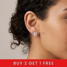9ct Gold 925 Silver Heart Halo Stud Earrings Crystal Gift for Her