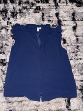 Joie Navy Blue Sleeveless Ruffle Trim Button-...