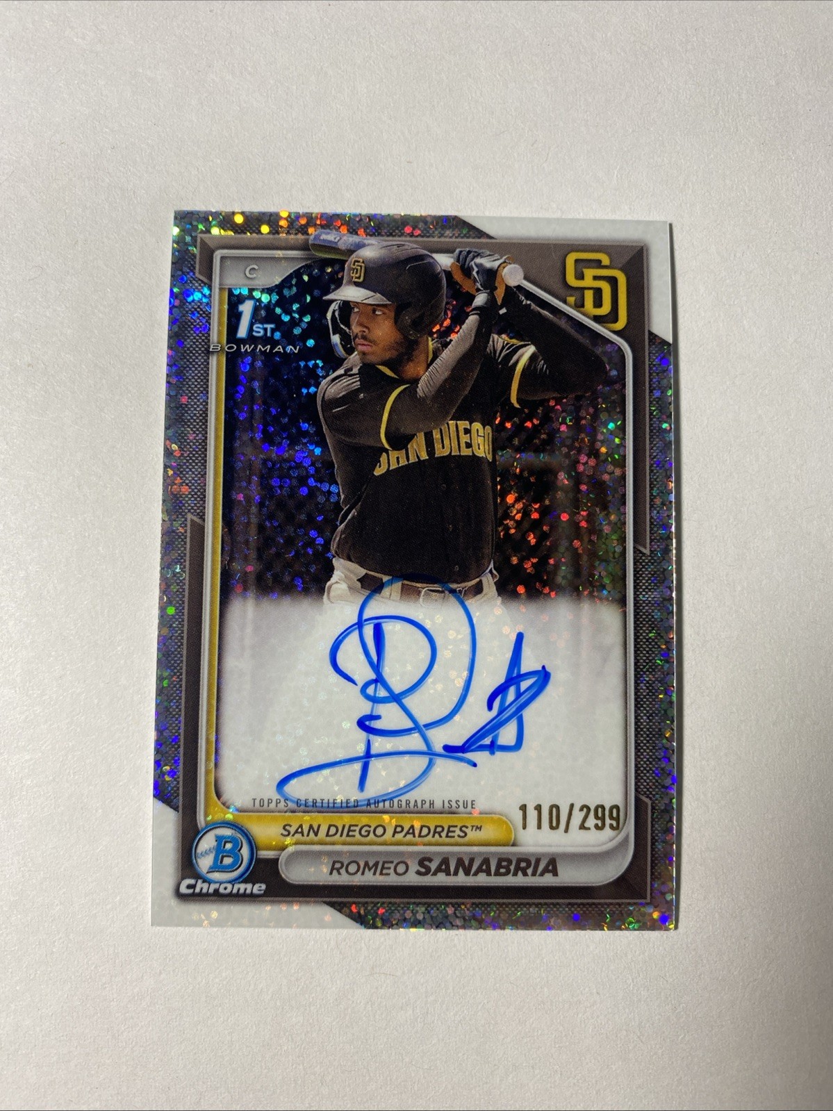 2024 Bowman Chrome Autographs Romeo Sanabria #CPA-RS Speckle /299 (AU, RC)