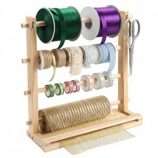 Ribbon Storage Rack Spool Holder Organizer, 4 Tier Wooden Ribbon Organizer, R...
