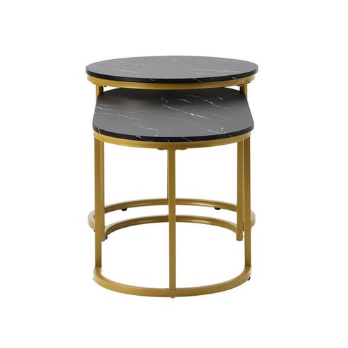 Nesting Coffee Table Set of 2 Marble Effect Gold Black - Picture 6 of 7