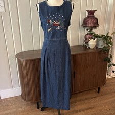 Vintage Woolrich Women’s Small Denim Christmas Pinafore Dress Embroidery