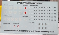 Warhammer 40K Space Marine Transfer Sheet Ultramarines - 2020 NOS
