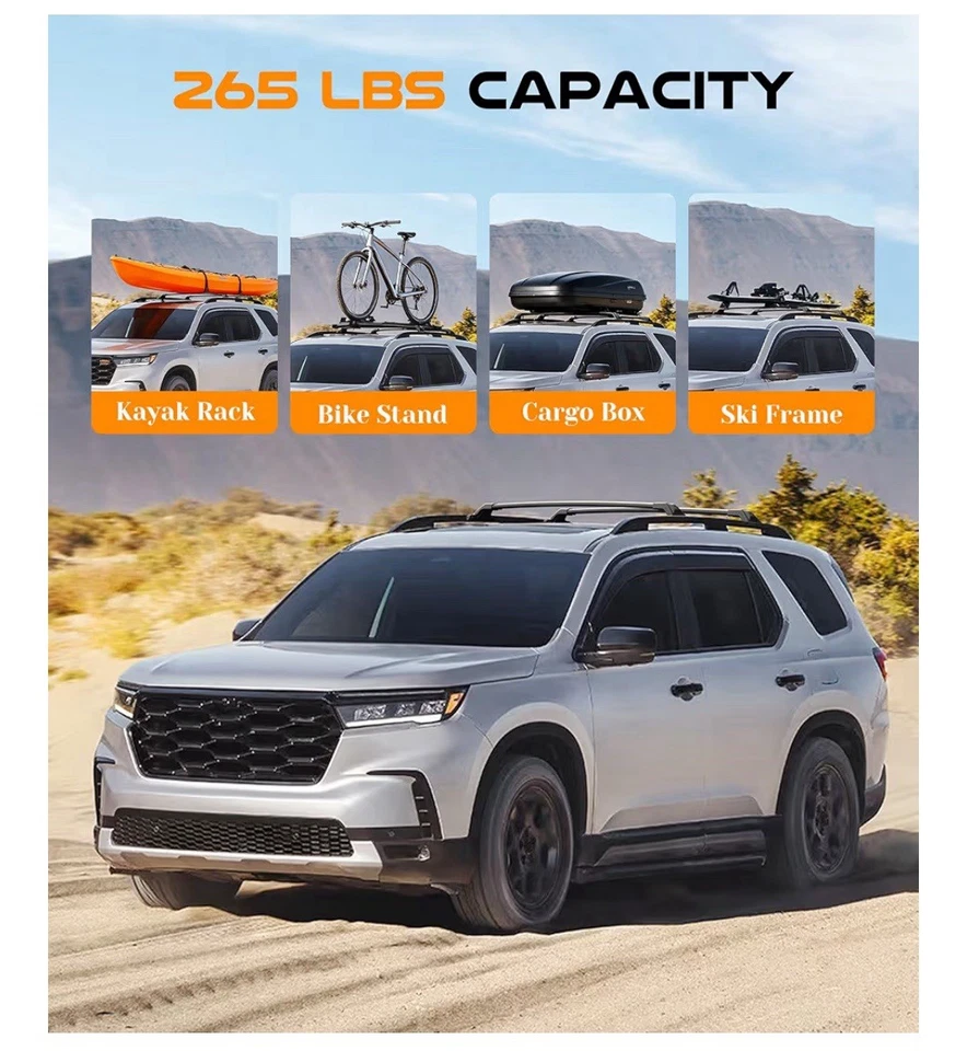 Запираемые поперечные штанги багажника на крышу 265 фунтов подходят для Honda Pilot 2023-2026 годов выпуска - Изображение 3 из 4