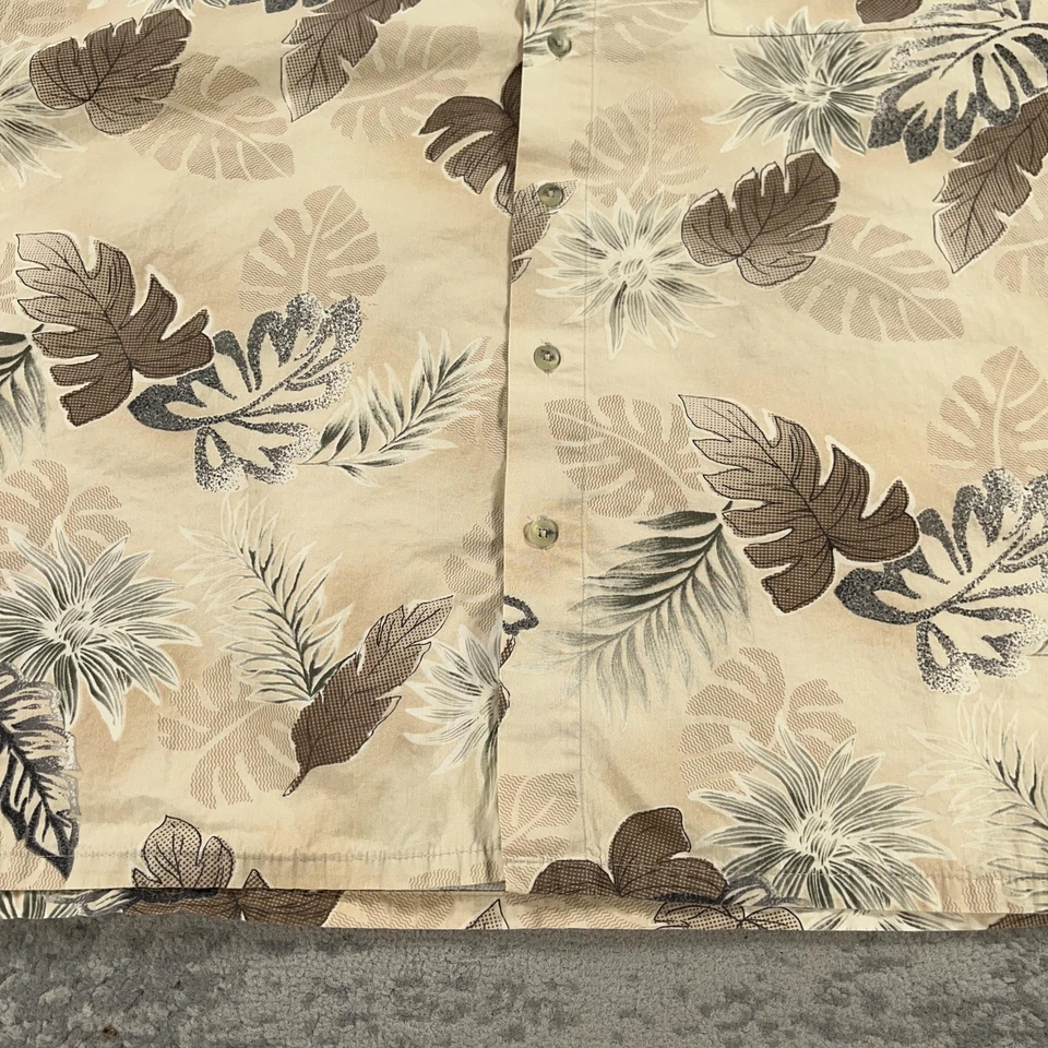 VTG Pierre Cardin Shirt Mens 4XL Beige Brown Floral Hawaiian Button Up Cotton - Image 3 of 4