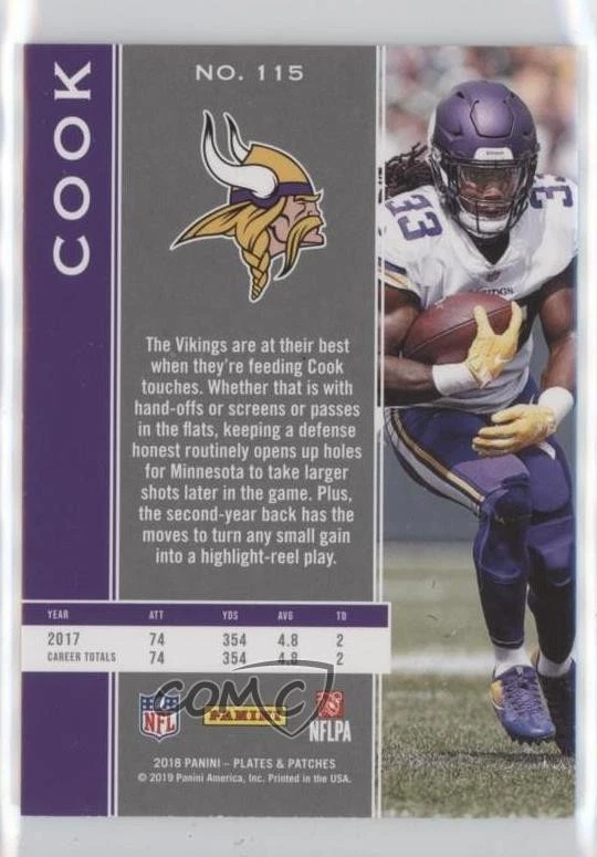 2018 Panini Plates & Patches /99 Dalvin Cook #115 - Image 2 of 2